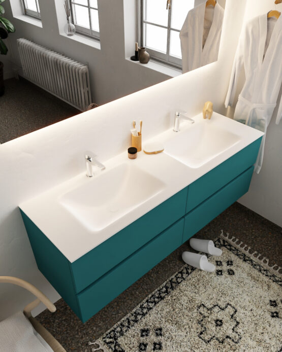MONDIAZ VICA 150cm mueble de baño Smag 4 cajones lavabo CLOUD Doble 2 orificios.