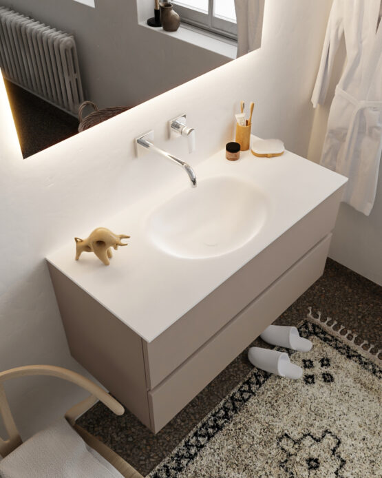 MONDIAZ VICA 100cm mueble de baño Smoke 2 cajones lavabo MOON Centro sin orificio.