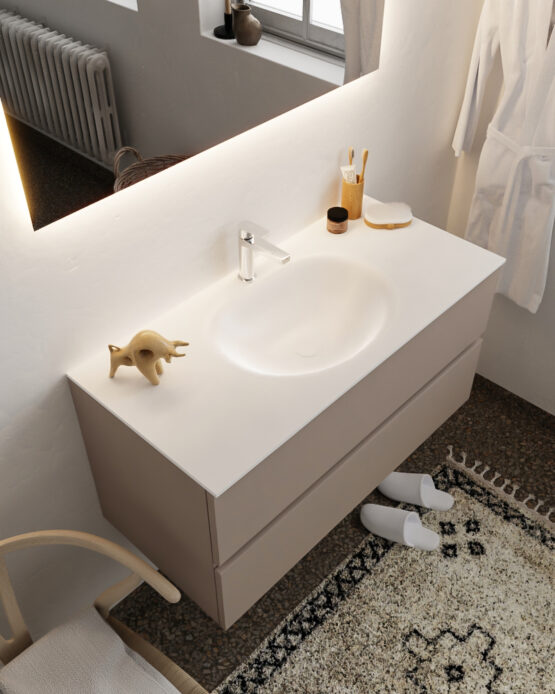 MONDIAZ VICA 100cm mueble de baño Smoke 2 cajones lavabo MOON Centro 1 orificio.