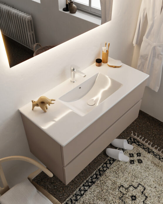 MONDIAZ VICA 100cm mueble de baño Smoke 2 cajones lavabo DENIA Centro 1 orificio.