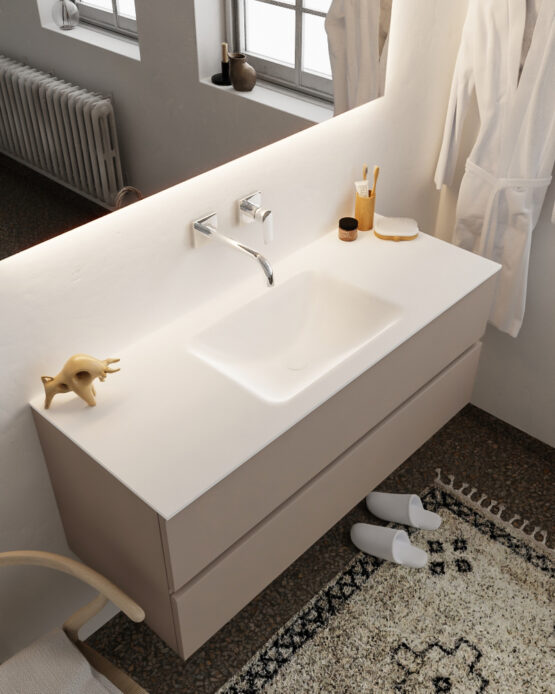 MONDIAZ VICA 120cm mueble de baño Smoke 2 cajones lavabo CLOUD Centro sin orificio.