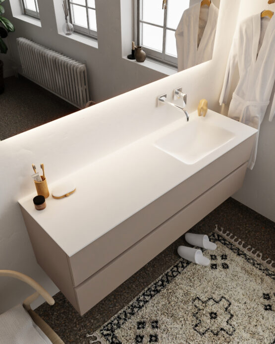 MONDIAZ VICA 150cm mueble de baño Smoke 2 cajones lavabo CLOUD Derecho sin orificio.