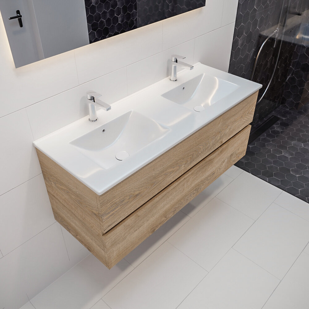 MONDIAZ VICA 120cm mueble de baño Washed Oak 2 cajones lavabo DENIA Doble 2 orificios. 1 MONDIAZ VICA 120cm mueble de baño Washed Oak 2 cajones lavabo DENIA Doble 2 orificios.