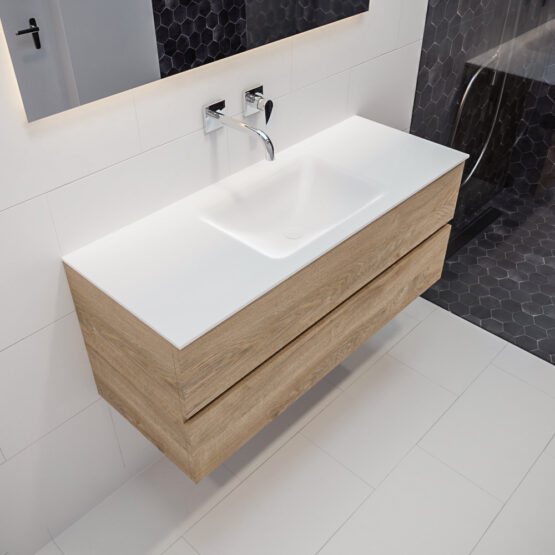 MONDIAZ VICA 120cm mueble de baño Washed Oak 2 cajones lavabo CLOUD Centro sin orificio.