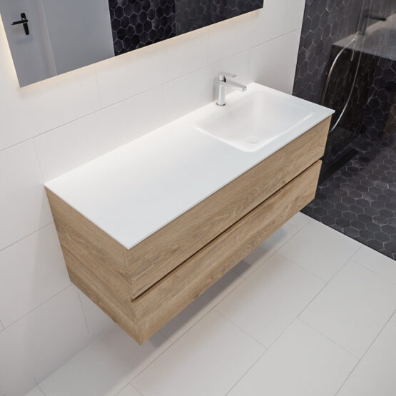 MONDIAZ VICA 120cm mueble de baño Washed Oak 2 cajones lavabo CLOUD Derecho 1 orificio.
