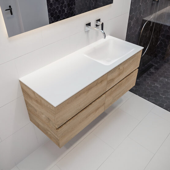 MONDIAZ VICA 120cm mueble de baño Washed Oak 4 cajones lavabo CLOUD Derecho sin orificio.