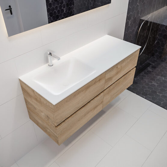 MONDIAZ VICA 120cm mueble de baño Washed Oak 4 cajones lavabo CLOUD Izquierda 1 orificio.