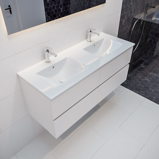 MONDIAZ VICA 120cm mueble de baño Talc 4 cajones lavabo DENIA Doble 2 orificios.