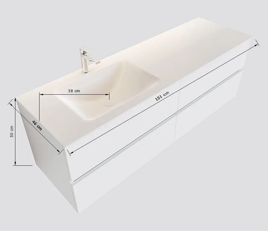 MONDIAZ VICA 150cm mueble de baño Carrara 4 cajones lavabo CLOUD Izquierda sin orificio con espejo LED. - Imagen 4