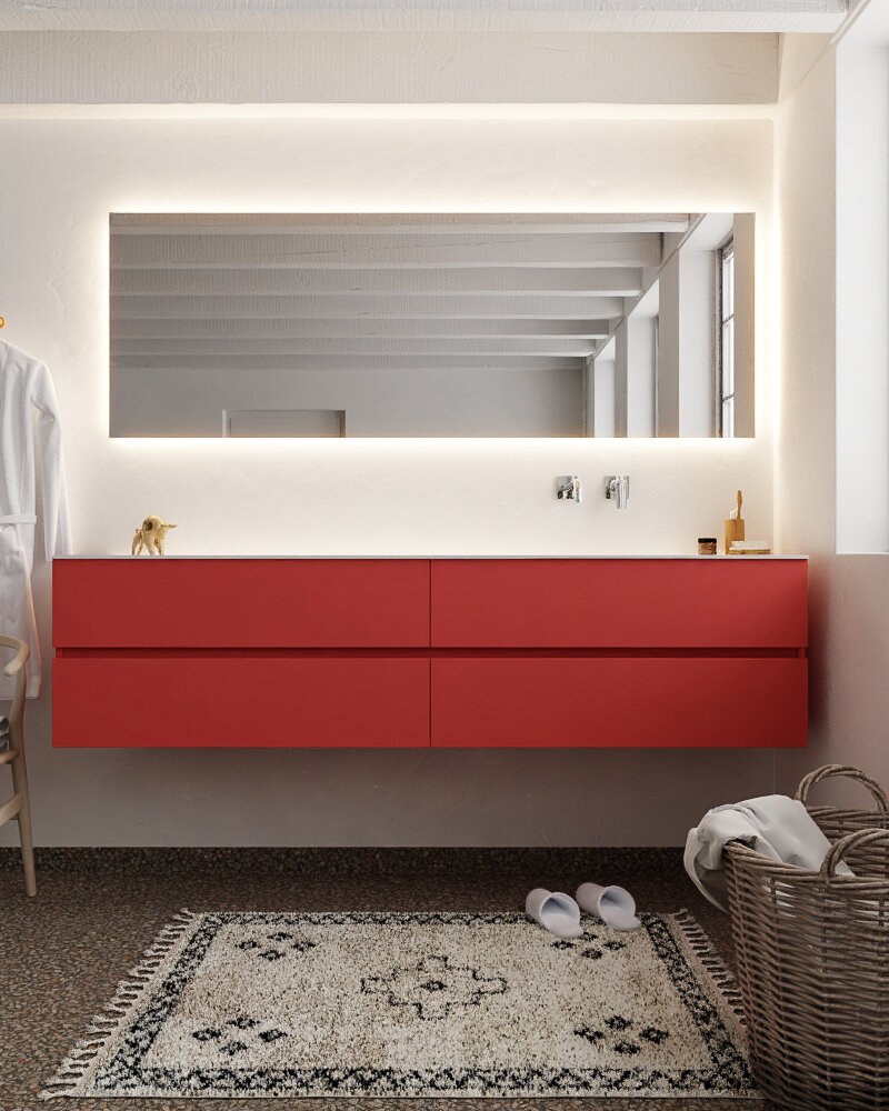MONDIAZ VICA 200cm mueble de baño Fire 4 cajones lavabo MOON Derecho sin orificio con espejo LED. 3 MONDIAZ VICA 200cm mueble de baño Fire 4 cajones lavabo MOON Derecho sin orificio con espejo LED. - Imagen 3