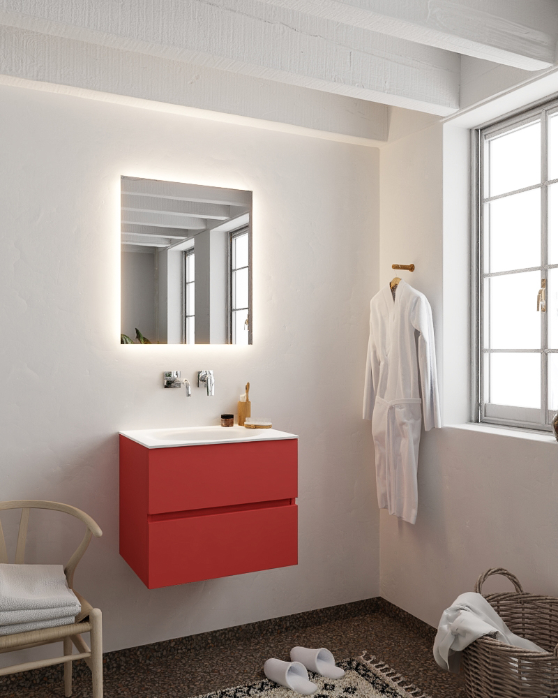 MONDIAZ VICA 60cm mueble de baño Fire 2 cajones lavabo MOON Centro sin orificio con espejo LED. 2 MONDIAZ VICA 60cm mueble de baño Fire 2 cajones lavabo MOON Centro sin orificio con espejo LED. - Imagen 2