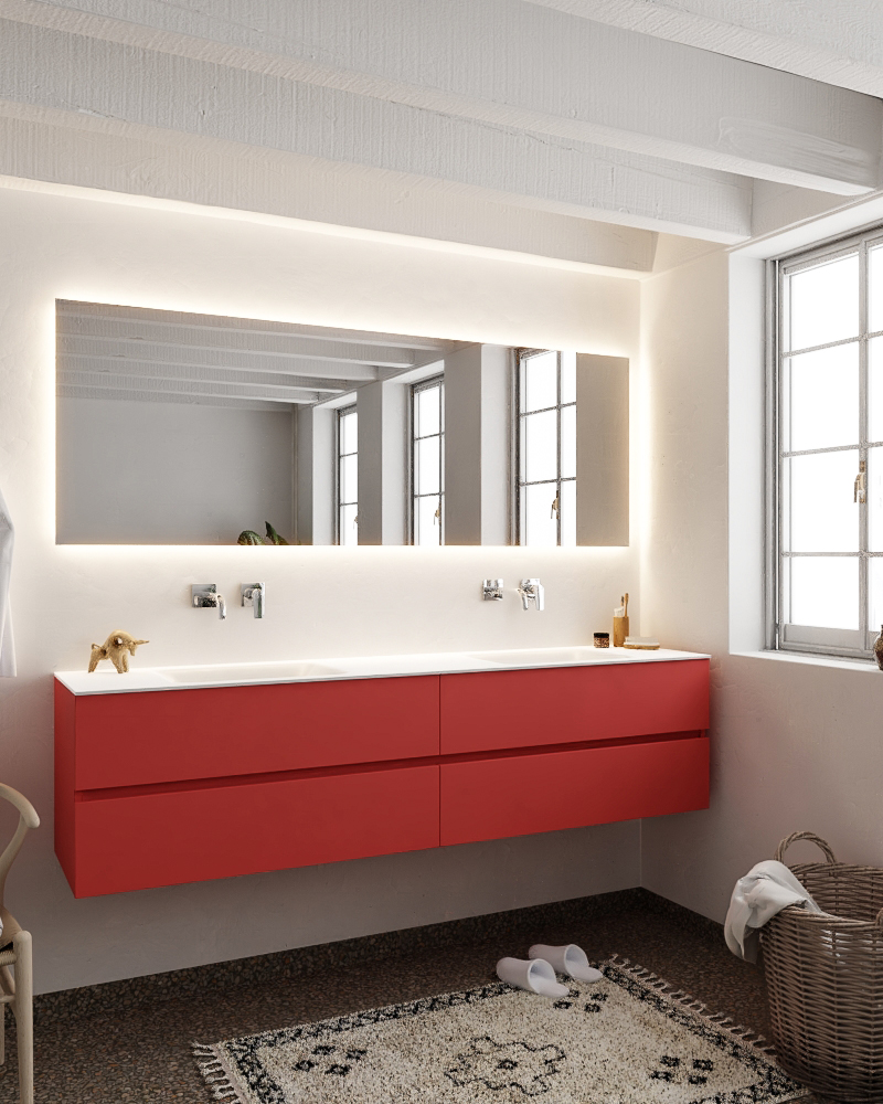 MONDIAZ VICA 200cm mueble de baño Fire 4 cajones lavabo CLOUD Doble sin orificio con espejo LED. 2 MONDIAZ VICA 200cm mueble de baño Fire 4 cajones lavabo CLOUD Doble sin orificio con espejo LED. - Imagen 2