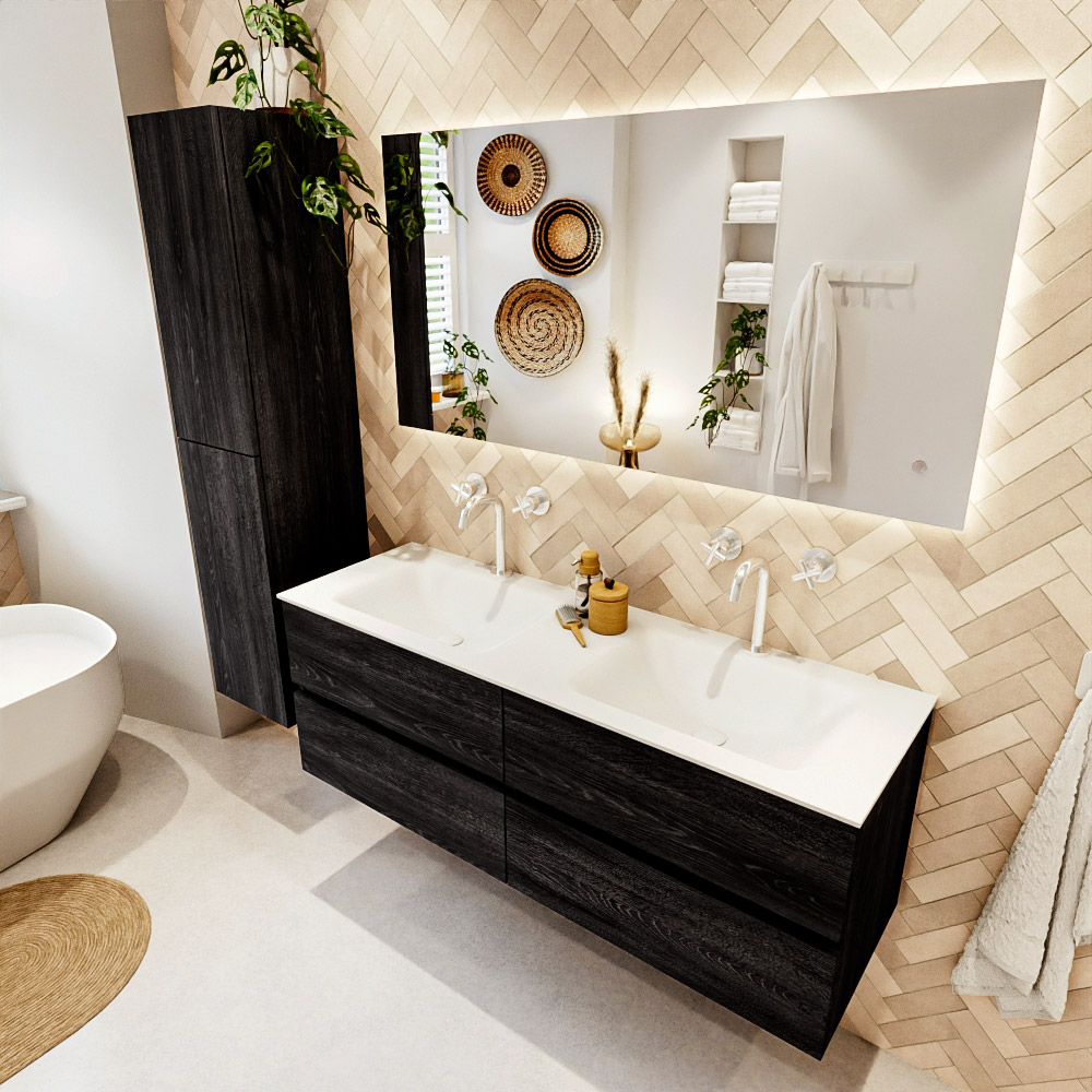 MONDIAZ VICA 140cm mueble de baño Antracite 4 cajones. Lavabo CLOUD Doble 2 orificios, color Talc. 1 MONDIAZ VICA 140cm mueble de baño Antracite 4 cajones. Lavabo CLOUD Doble 2 orificios
