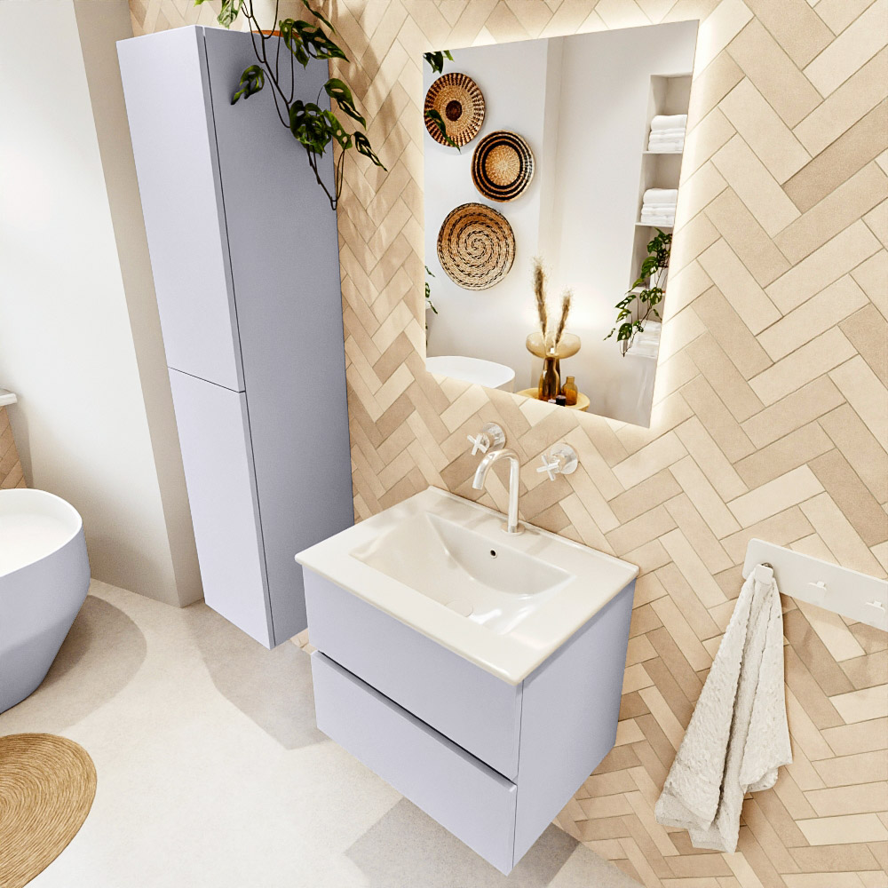 MONDIAZ VICA 60cm mueble de baño Cale 2 cajones. Lavabo DENIA Centro 1 orificio color Blanco brillo con espejo LED. 1 MONDIAZ VICA 60cm mueble de baño Cale 2 cajones. Lavabo DENIA Centro 1 orificio color Blanco brillo con espejo LED.