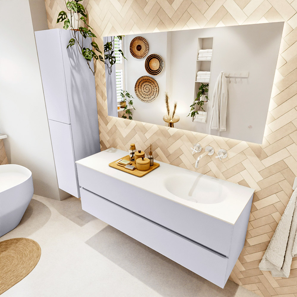 MONDIAZ VICA 140cm mueble de baño Cale 2 cajones. Lavabo MOON Derecho sin orificio, color Talc. 1 MONDIAZ VICA 140cm mueble de baño Cale 2 cajones. Lavabo MOON Derecho sin orificio