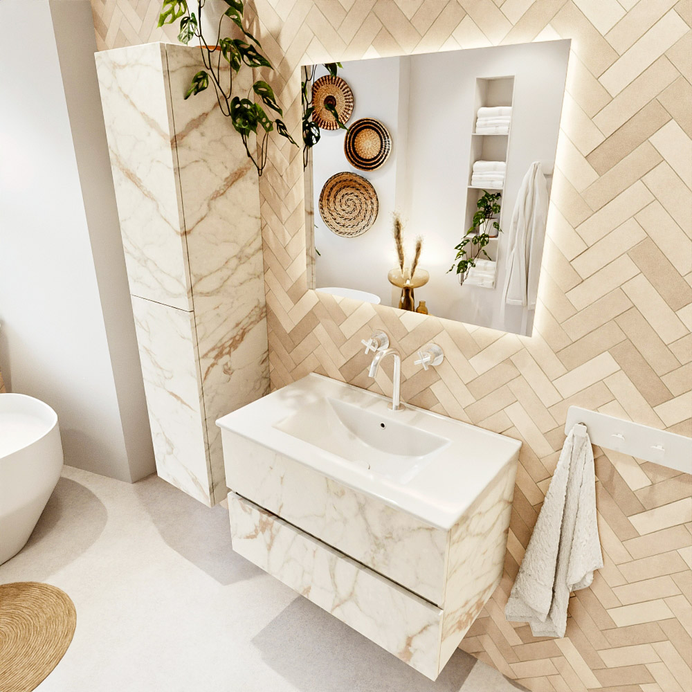 MONDIAZ VICA 80cm mueble de baño Carrara 2 cajones. Lavabo DENIA Centro 1 orificio color Blanco brillo con espejo LED. 1 MONDIAZ VICA 80cm mueble de baño Carrara 2 cajones. Lavabo DENIA Centro 1 orificio color Blanco brillo con espejo LED.