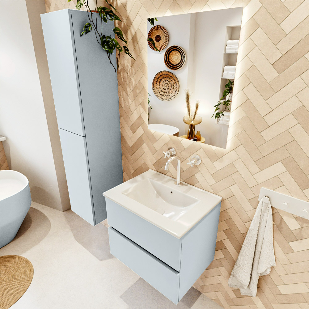 MONDIAZ VICA 60cm mueble de baño Clay 2 cajones. Lavabo DENIA Centro 1 orificio color Blanco brillo con espejo LED. 1 MONDIAZ VICA 60cm mueble de baño Clay 2 cajones. Lavabo DENIA Centro 1 orificio color Blanco brillo con espejo LED.