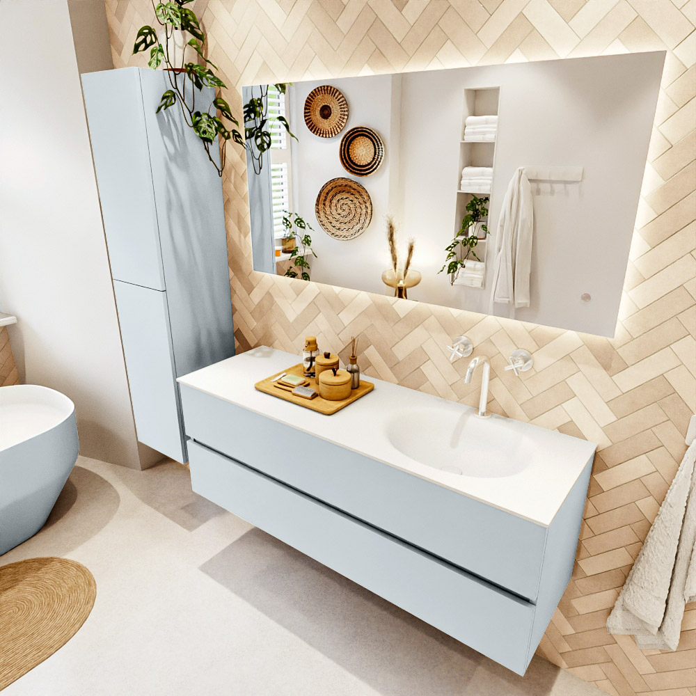 MONDIAZ VICA 140cm mueble de baño Clay 2 cajones. Lavabo MOON Derecho 1 orificio, color Talc. 1 MONDIAZ VICA 140cm mueble de baño Clay 2 cajones. Lavabo MOON Derecho 1 orificio