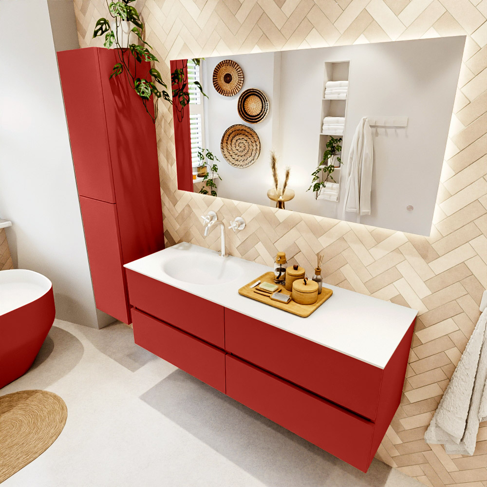 MONDIAZ VICA 140cm mueble de baño Fire 4 cajones. Lavabo MOON Izquierda 1 orificio, color Talc. 1 MONDIAZ VICA 140cm mueble de baño Fire 4 cajones. Lavabo MOON Izquierda 1 orificio