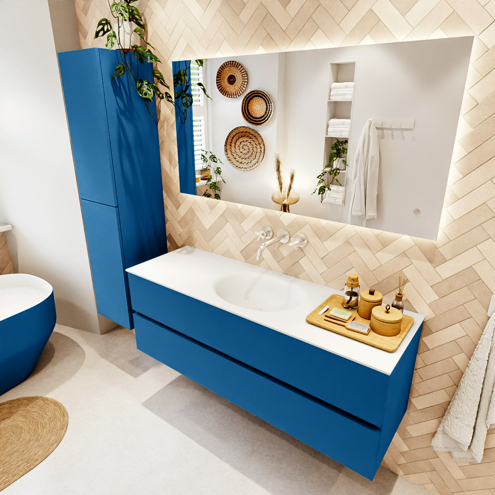 MONDIAZ VICA 140cm mueble de baño Jeans 2 cajones. Lavabo MOON Centro sin orificio, color Talc. 1 MONDIAZ VICA 140cm mueble de baño Jeans 2 cajones. Lavabo MOON Centro sin orificio