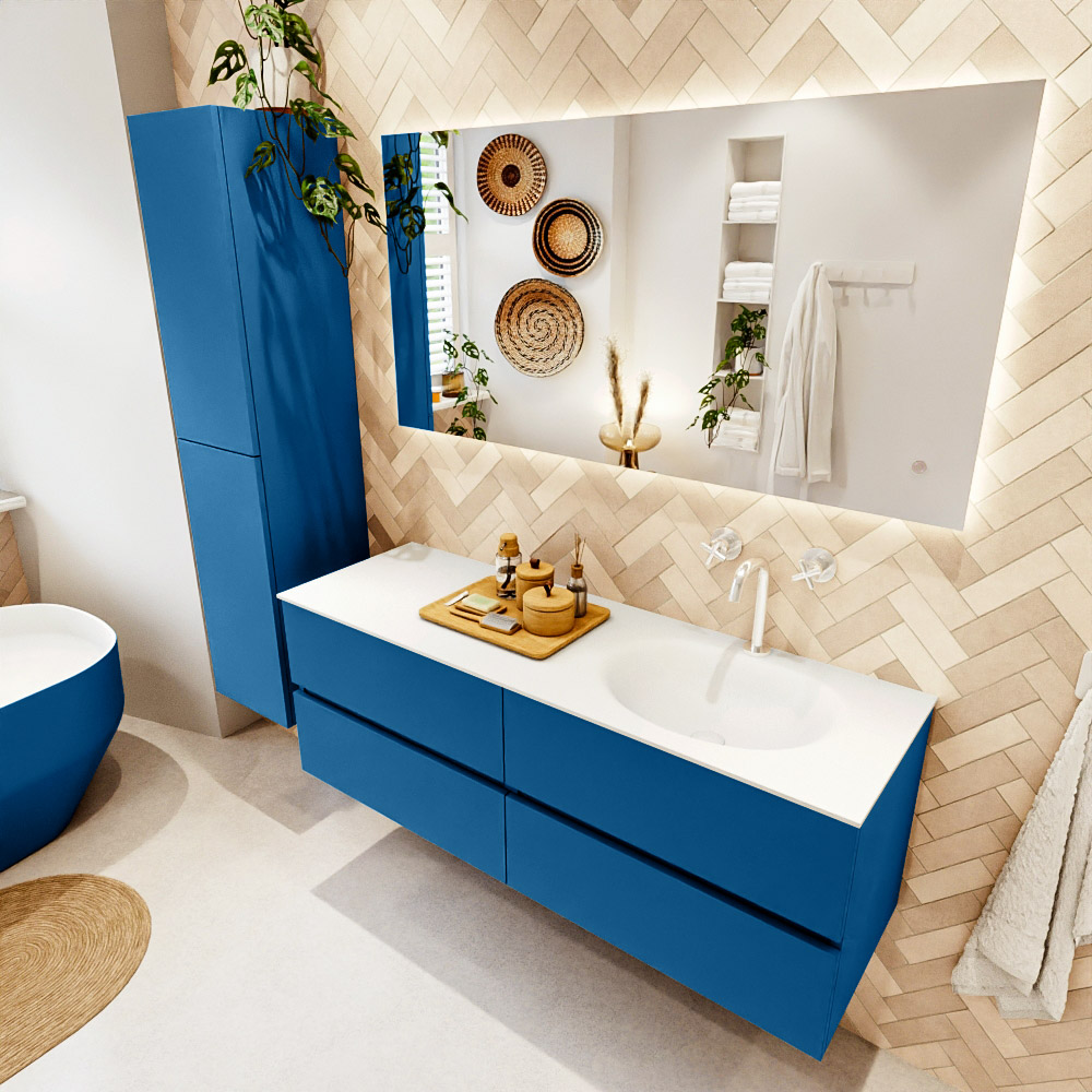 MONDIAZ VICA 140cm mueble de baño Jeans 4 cajones. Lavabo MOON Derecho 1 orificio, color Talc. 1 MONDIAZ VICA 140cm mueble de baño Jeans 4 cajones. Lavabo MOON Derecho 1 orificio