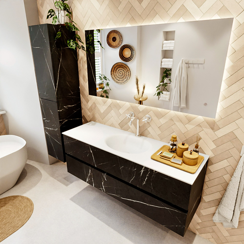 MONDIAZ VICA 140cm mueble de baño Marquina 2 cajones. Lavabo MOON Centro 1 orificio, color Talc. 1 MONDIAZ VICA 140cm mueble de baño Marquina 2 cajones. Lavabo MOON Centro 1 orificio