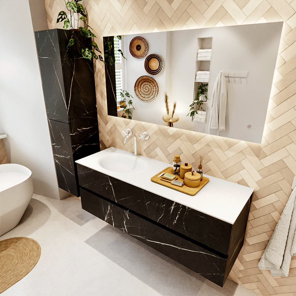 MONDIAZ VICA 140cm mueble de baño Marquina 2 cajones. Lavabo MOON Izquierda 1 orificio, color Talc. 1 MONDIAZ VICA 140cm mueble de baño Marquina 2 cajones. Lavabo MOON Izquierda 1 orificio