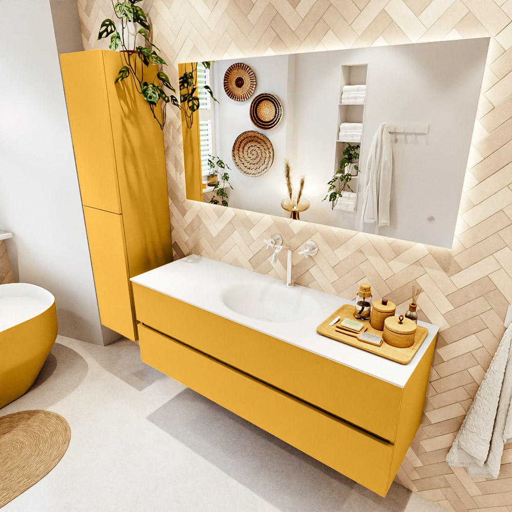 MONDIAZ VICA 140cm mueble de baño Ocher 2 cajones. Lavabo MOON Centro 1 orificio, color Talc. 1 MONDIAZ VICA 140cm mueble de baño Ocher 2 cajones. Lavabo MOON Centro 1 orificio