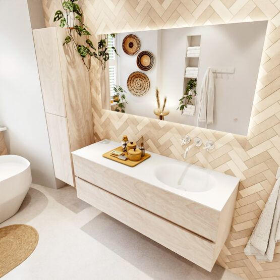 MONDIAZ VICA 140cm mueble de baño Underlayment 2 cajones. Lavabo MOON Derecho sin orificio
