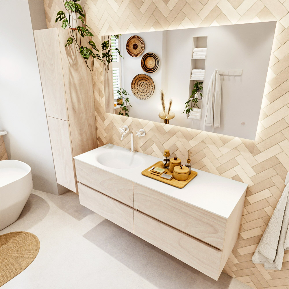 MONDIAZ VICA 140cm mueble de baño Underlayment 4 cajones. Lavabo MOON Izquierda 1 orificio, color Talc. 1 MONDIAZ VICA 140cm mueble de baño Underlayment 4 cajones. Lavabo MOON Izquierda 1 orificio