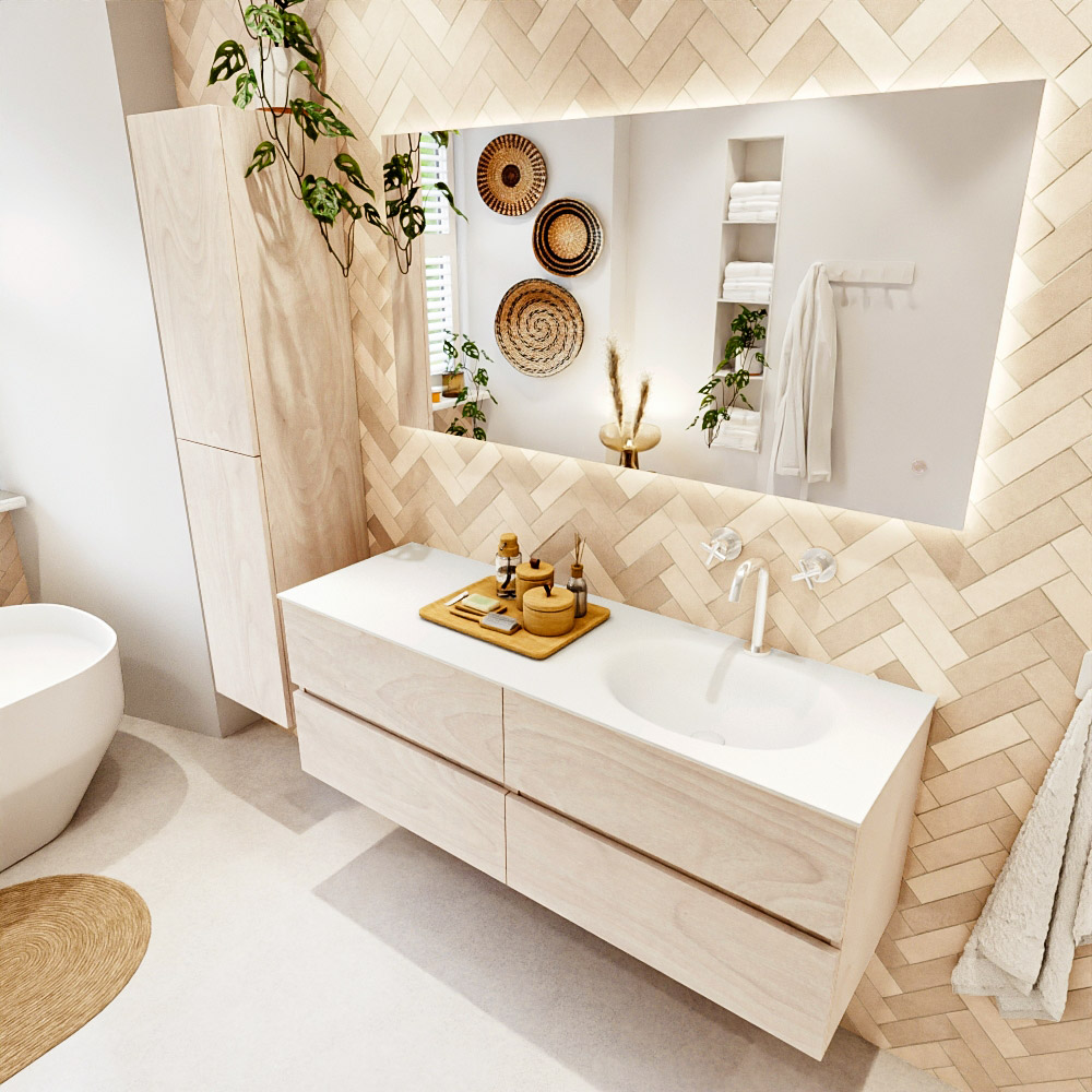 MONDIAZ VICA 140cm mueble de baño Underlayment 4 cajones. Lavabo MOON Derecho 1 orificio, color Talc. 1 MONDIAZ VICA 140cm mueble de baño Underlayment 4 cajones. Lavabo MOON Derecho 1 orificio