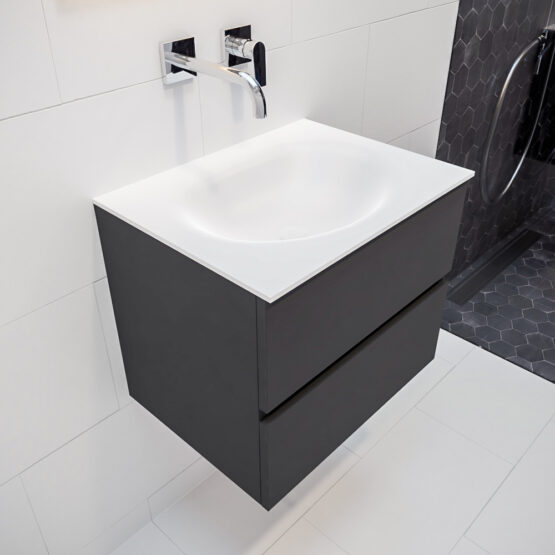 MONDIAZ VICA 60cm mueble de baño Dark Grey 2 cajones lavabo MOON Centro sin orificio con espejo LED.