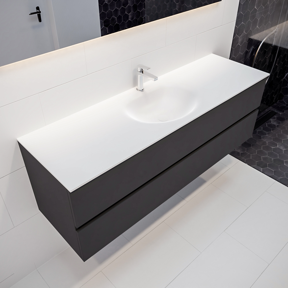 MONDIAZ VICA 150cm mueble de baño Dark Grey 2 cajones lavabo MOON Centro 1 orificio con espejo LED. 1 MONDIAZ VICA 150cm mueble de baño Dark Grey 2 cajones lavabo MOON Centro 1 orificio con espejo LED.