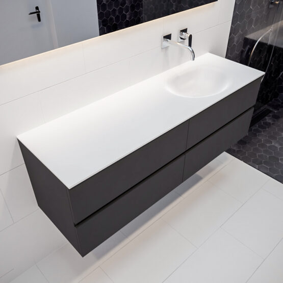 MONDIAZ VICA 150cm mueble de baño Dark Grey 4 cajones lavabo MOON Derecho sin orificio con espejo LED.