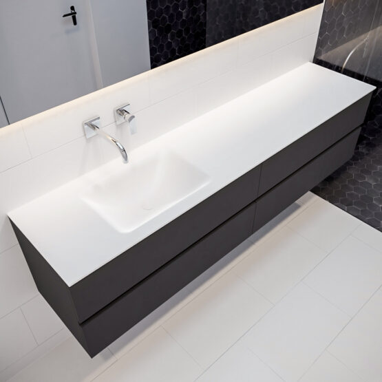 MONDIAZ VICA 200cm mueble de baño Dark Grey 4 cajones lavabo CLOUD Izquierda sin orificio con espejo LED.