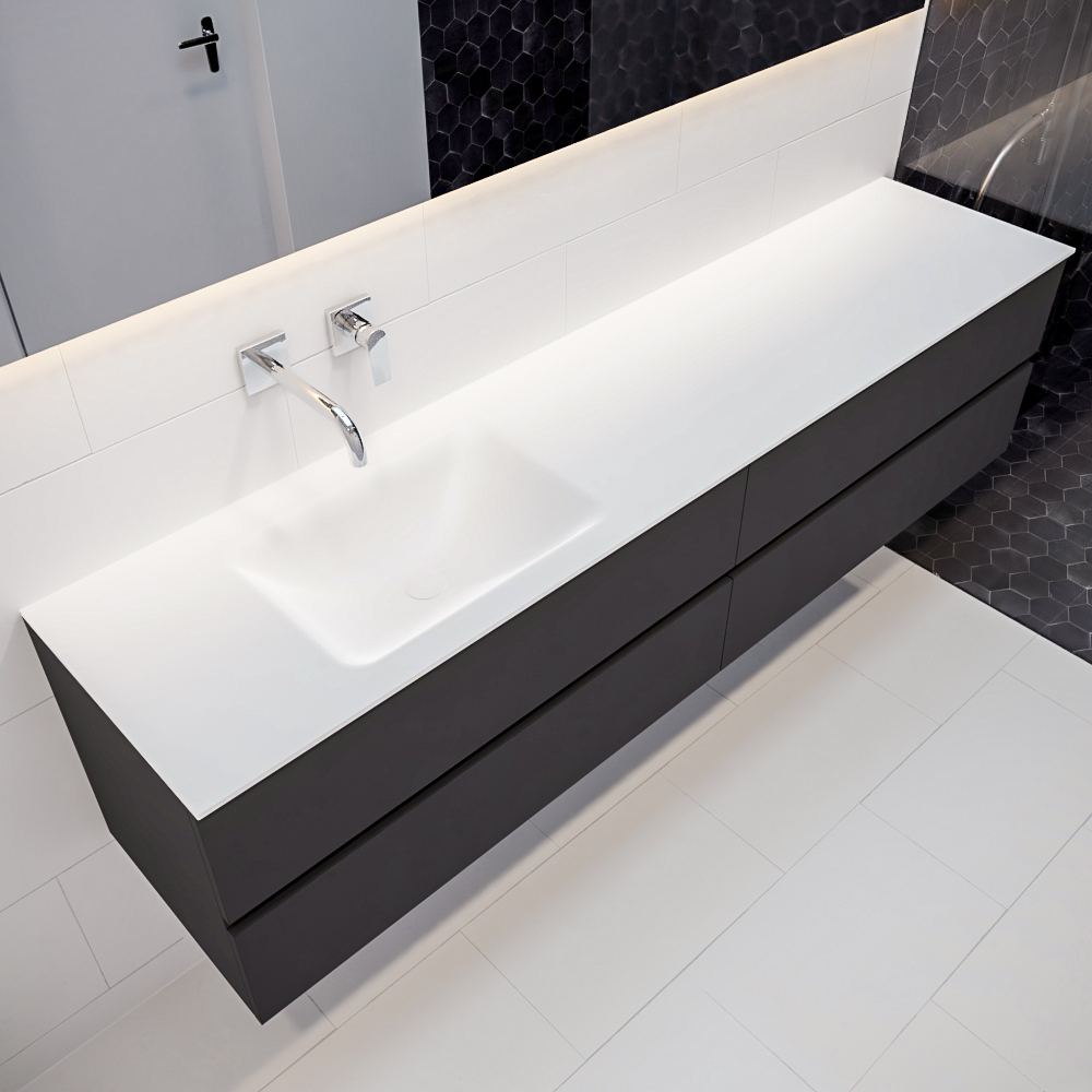 MONDIAZ VICA 200cm mueble de baño Dark Grey 4 cajones lavabo CLOUD Izquierda sin orificio con espejo LED. 1 MONDIAZ VICA 200cm mueble de baño Dark Grey 4 cajones lavabo CLOUD Izquierda sin orificio con espejo LED.
