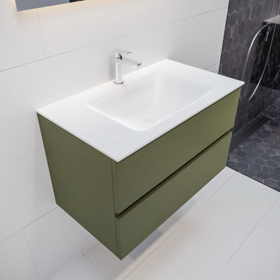 MONDIAZ VICA 80cm mueble de baño Army 2 cajones lavabo CLOUD Centro 1 orificio con espejo LED.