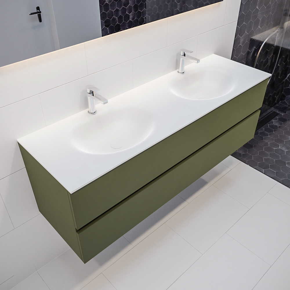 MONDIAZ VICA 150cm mueble de baño Army 2 cajones lavabo MOON Doble 2 orificios con espejo LED. 1 MONDIAZ VICA 150cm mueble de baño Army 2 cajones lavabo MOON Doble 2 orificios con espejo LED.