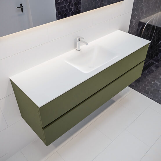 MONDIAZ VICA 150cm mueble de baño Army 2 cajones lavabo CLOUD Centro 1 orificio con espejo LED.