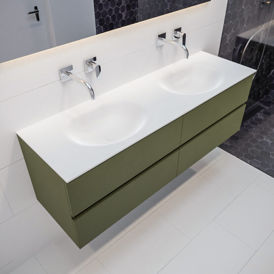 MONDIAZ VICA 150cm mueble de baño Army 4 cajones lavabo MOON Doble sin orificio con espejo LED.