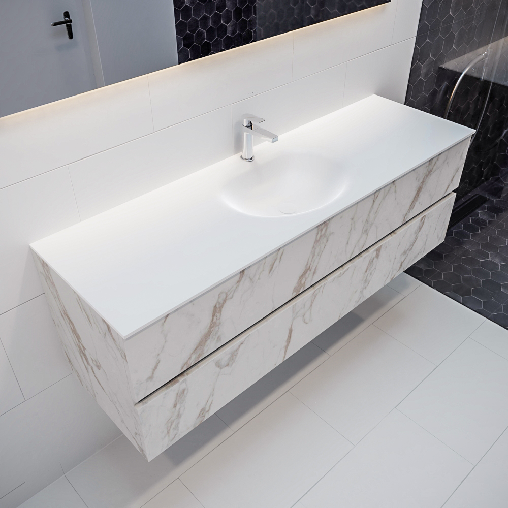 MONDIAZ VICA 150cm mueble de baño Carrara 2 cajones lavabo MOON Centro 1 orificio con espejo LED. 1 MONDIAZ VICA 150cm mueble de baño Carrara 2 cajones lavabo MOON Centro 1 orificio con espejo LED.