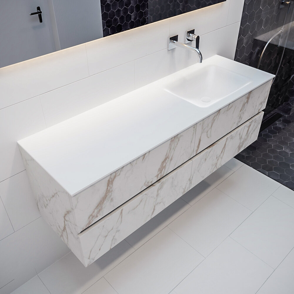 MONDIAZ VICA 150cm mueble de baño Carrara 4 cajones lavabo CLOUD Derecho sin orificio con espejo LED. 1 MONDIAZ VICA 150cm mueble de baño Carrara 4 cajones lavabo CLOUD Derecho sin orificio con espejo LED.