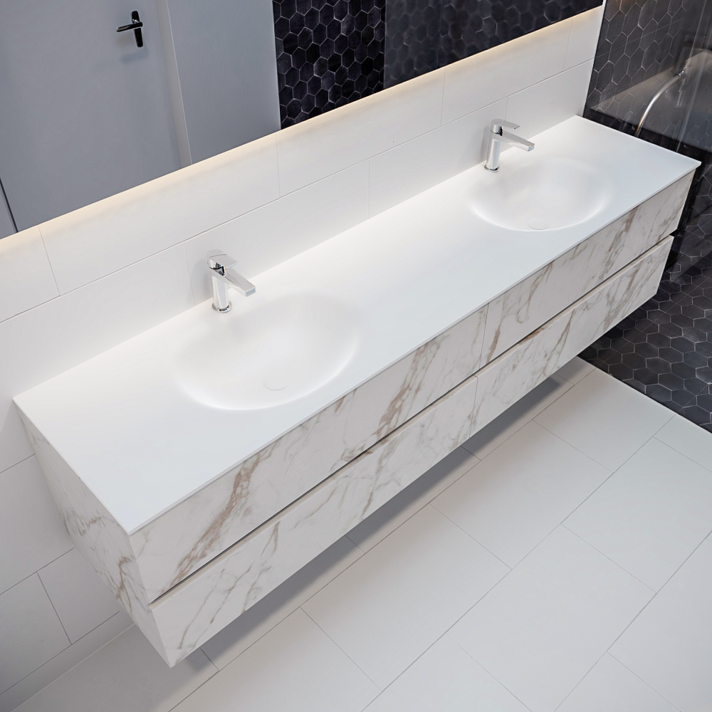 MONDIAZ VICA 200cm mueble de baño Carrara 4 cajones lavabo MOON Doble 2 orificios con espejo LED. 1 MONDIAZ VICA 200cm mueble de baño Carrara 4 cajones lavabo MOON Doble 2 orificios con espejo LED.
