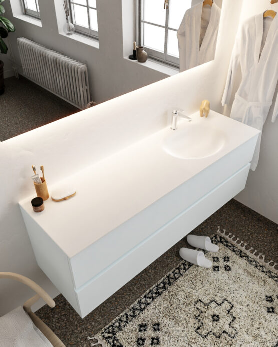 MONDIAZ VICA 150cm mueble de baño Clay 2 cajones lavabo MOON Derecho 1 orificio con espejo LED.