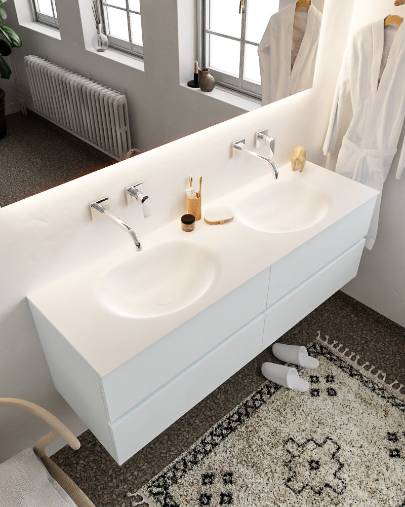 MONDIAZ VICA 150cm mueble de baño Clay 4 cajones lavabo MOON Doble sin orificio con espejo LED. 1 MONDIAZ VICA 150cm mueble de baño Clay 4 cajones lavabo MOON Doble sin orificio con espejo LED.