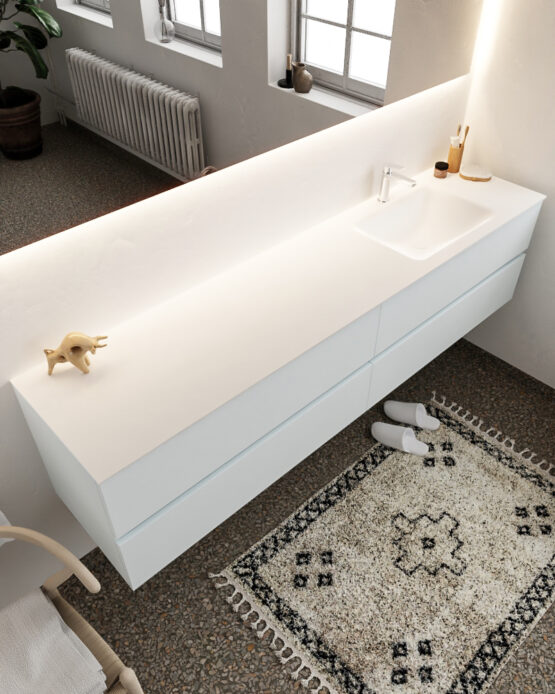 MONDIAZ VICA 200cm mueble de baño Clay 4 cajones lavabo CLOUD Derecho 1 orificio con espejo LED.