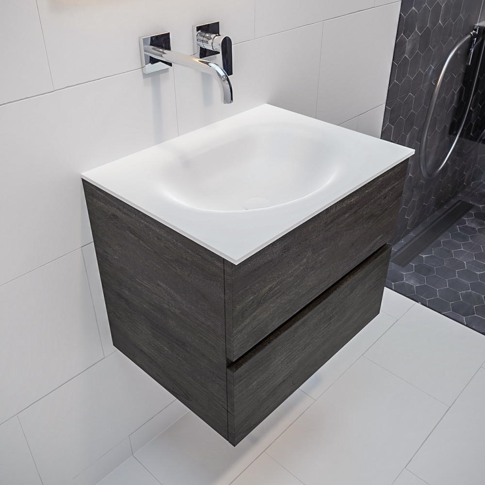 MONDIAZ VICA 60cm mueble de baño Dark Brown 2 cajones lavabo MOON Centro sin orificio con espejo LED. 1 MONDIAZ VICA 60cm mueble de baño Dark Brown 2 cajones lavabo MOON Centro sin orificio con espejo LED.