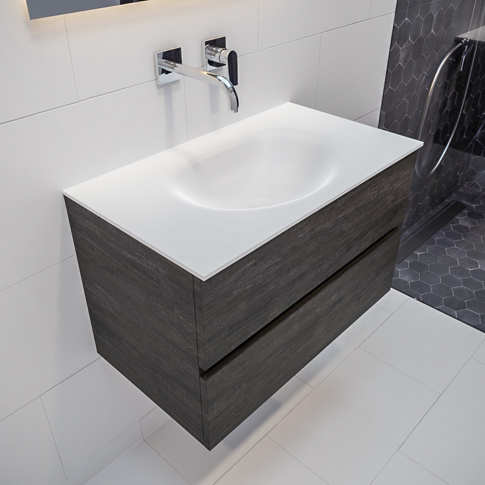 MONDIAZ VICA 80cm mueble de baño Dark Brown 2 cajones lavabo MOON Centro sin orificio con espejo LED. 1 MONDIAZ VICA 80cm mueble de baño Dark Brown 2 cajones lavabo MOON Centro sin orificio con espejo LED.