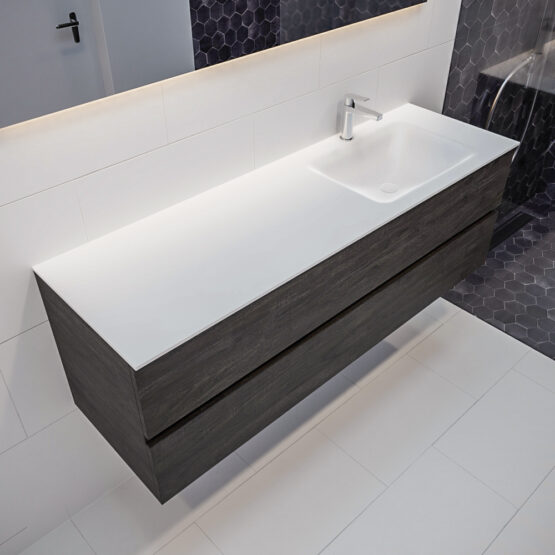 MONDIAZ VICA 150cm mueble de baño Dark Brown 2 cajones lavabo CLOUD Derecho 1 orificio con espejo LED.
