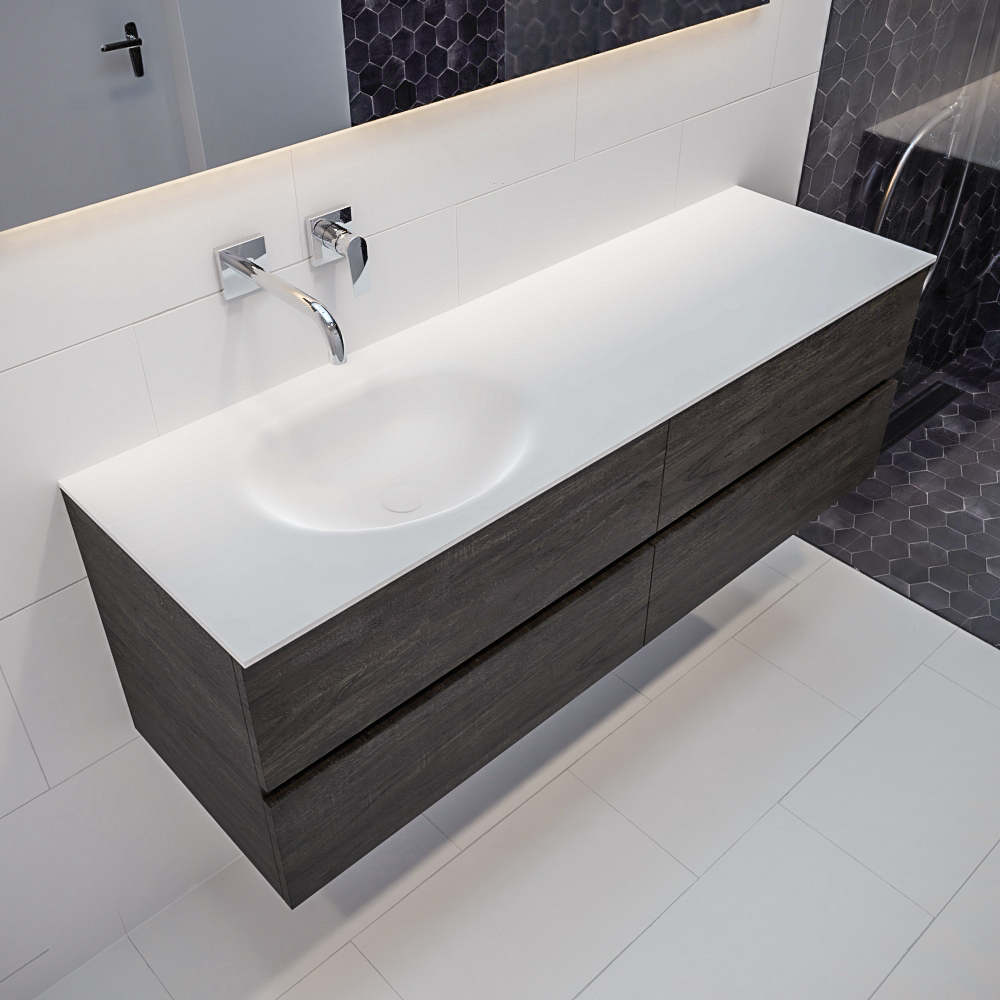 MONDIAZ VICA 150cm mueble de baño Dark Brown 4 cajones lavabo MOON Izquierda sin orificio con espejo LED. 1 MONDIAZ VICA 150cm mueble de baño Dark Brown 4 cajones lavabo MOON Izquierda sin orificio con espejo LED.